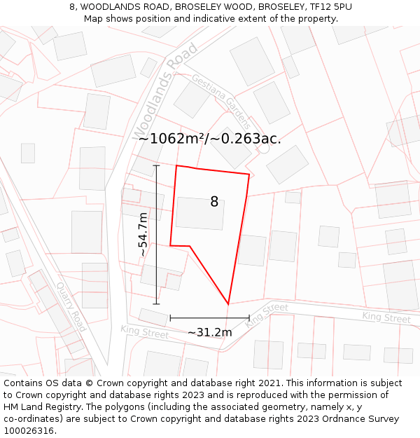 8, WOODLANDS ROAD, BROSELEY WOOD, BROSELEY, TF12 5PU: Plot and title map