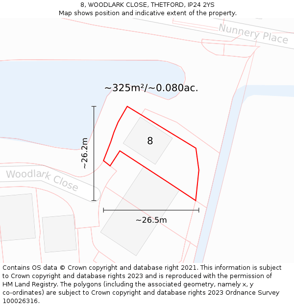 8, WOODLARK CLOSE, THETFORD, IP24 2YS: Plot and title map