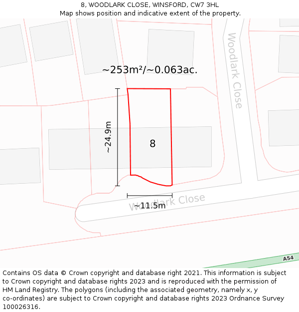 8, WOODLARK CLOSE, WINSFORD, CW7 3HL: Plot and title map