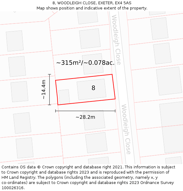 8, WOODLEIGH CLOSE, EXETER, EX4 5AS: Plot and title map