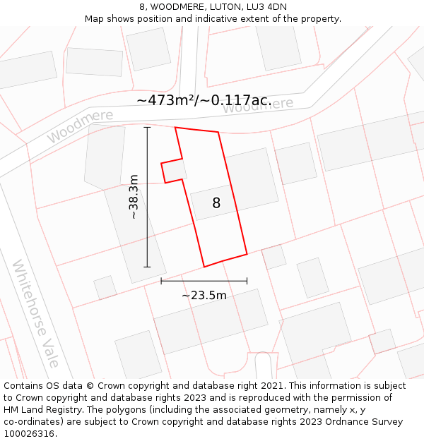 8, WOODMERE, LUTON, LU3 4DN: Plot and title map