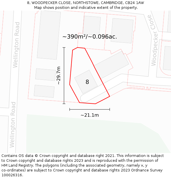 8, WOODPECKER CLOSE, NORTHSTOWE, CAMBRIDGE, CB24 1AW: Plot and title map