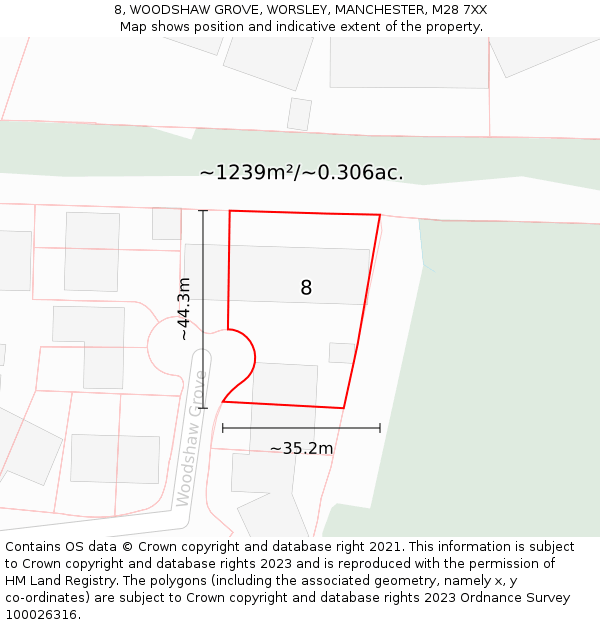 8, WOODSHAW GROVE, WORSLEY, MANCHESTER, M28 7XX: Plot and title map