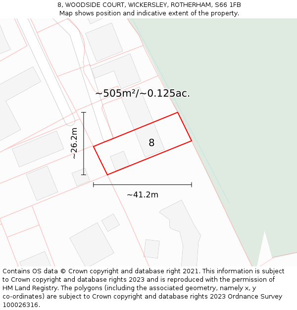 8, WOODSIDE COURT, WICKERSLEY, ROTHERHAM, S66 1FB: Plot and title map