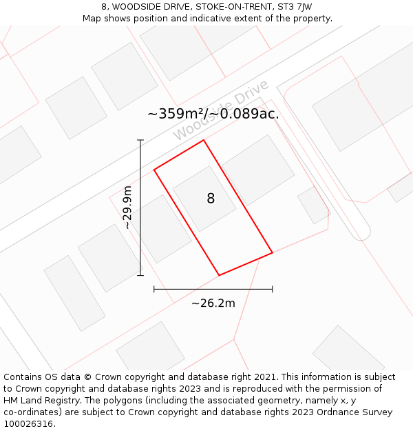 8, WOODSIDE DRIVE, STOKE-ON-TRENT, ST3 7JW: Plot and title map