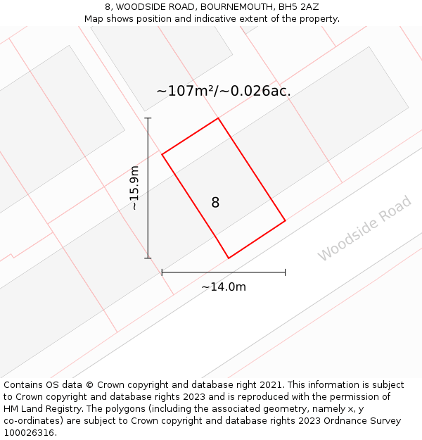 8, WOODSIDE ROAD, BOURNEMOUTH, BH5 2AZ: Plot and title map