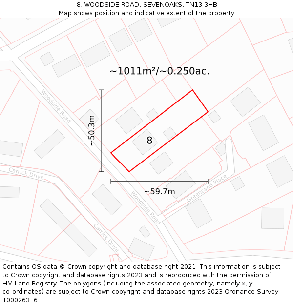 8, WOODSIDE ROAD, SEVENOAKS, TN13 3HB: Plot and title map