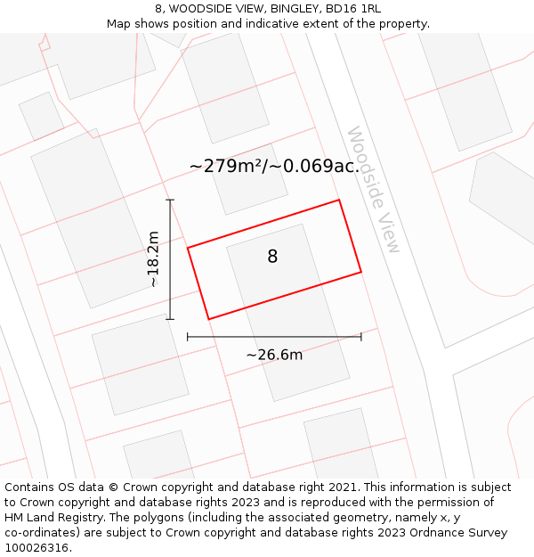 8, WOODSIDE VIEW, BINGLEY, BD16 1RL: Plot and title map