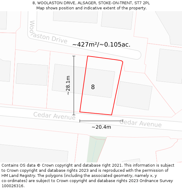 8, WOOLASTON DRIVE, ALSAGER, STOKE-ON-TRENT, ST7 2PL: Plot and title map