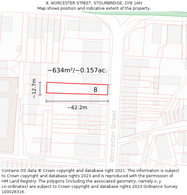 8, WORCESTER STREET, STOURBRIDGE, DY8 1AN: Plot and title map