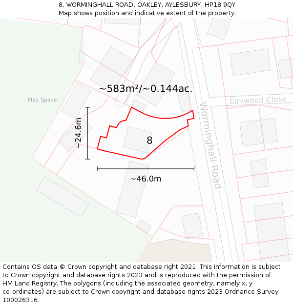 8, WORMINGHALL ROAD, OAKLEY, AYLESBURY, HP18 9QY: Plot and title map