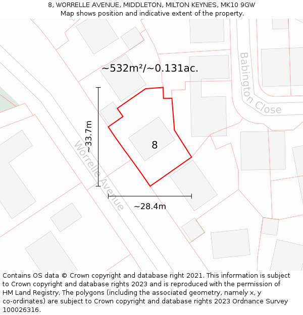 8, WORRELLE AVENUE, MIDDLETON, MILTON KEYNES, MK10 9GW: Plot and title map