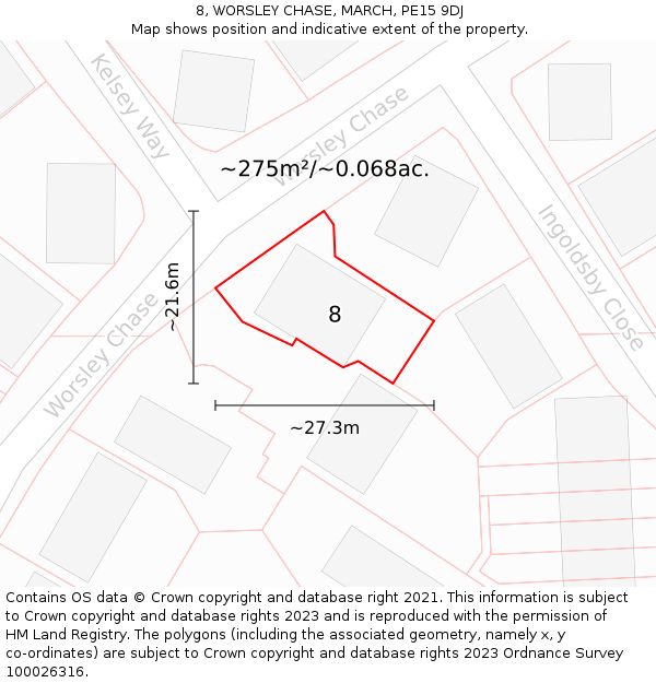 8, WORSLEY CHASE, MARCH, PE15 9DJ: Plot and title map