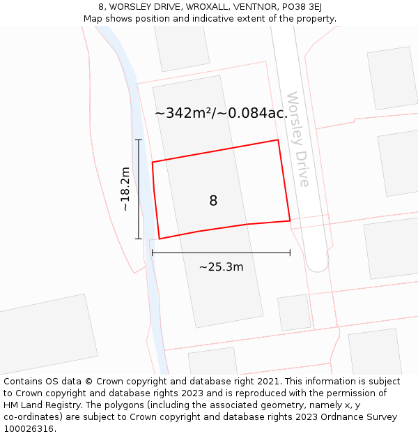 8, WORSLEY DRIVE, WROXALL, VENTNOR, PO38 3EJ: Plot and title map