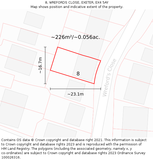 8, WREFORDS CLOSE, EXETER, EX4 5AY: Plot and title map