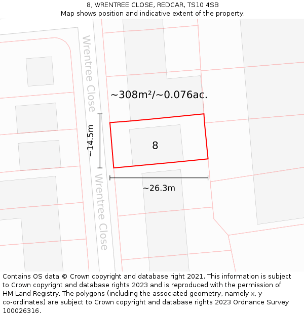 8, WRENTREE CLOSE, REDCAR, TS10 4SB: Plot and title map