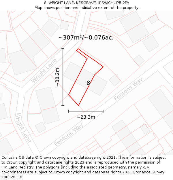 8, WRIGHT LANE, KESGRAVE, IPSWICH, IP5 2FA: Plot and title map