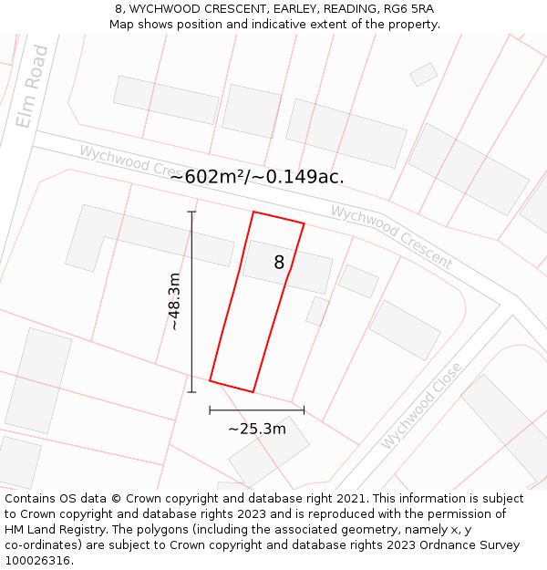 8, WYCHWOOD CRESCENT, EARLEY, READING, RG6 5RA: Plot and title map