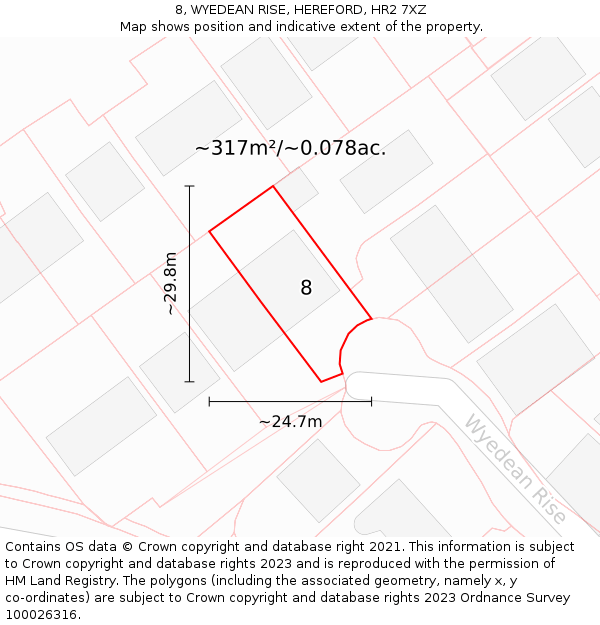 8, WYEDEAN RISE, HEREFORD, HR2 7XZ: Plot and title map