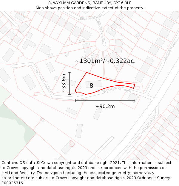 8, WYKHAM GARDENS, BANBURY, OX16 9LF: Plot and title map