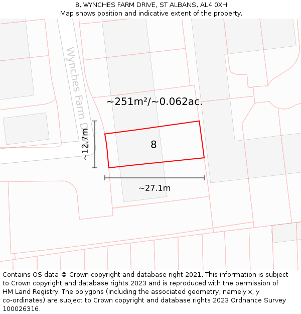 8, WYNCHES FARM DRIVE, ST ALBANS, AL4 0XH: Plot and title map