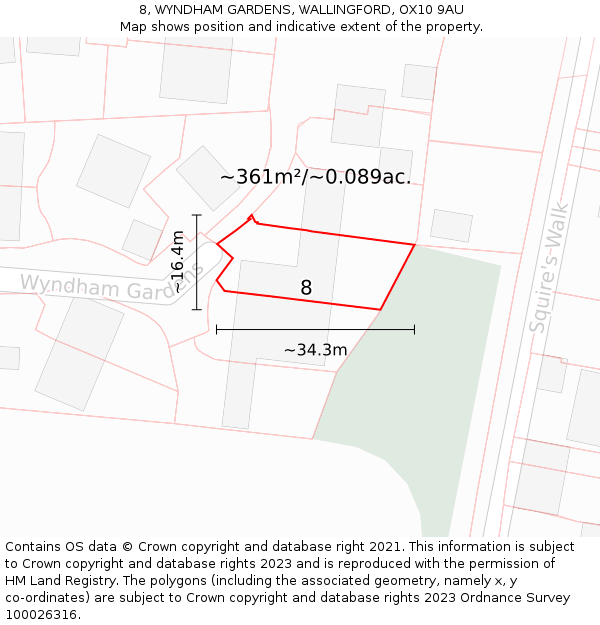 8, WYNDHAM GARDENS, WALLINGFORD, OX10 9AU: Plot and title map