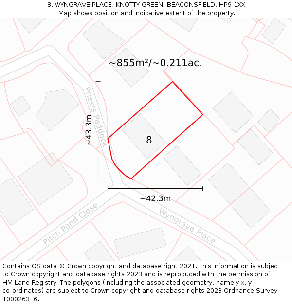 8, WYNGRAVE PLACE, KNOTTY GREEN, BEACONSFIELD, HP9 1XX: Plot and title map