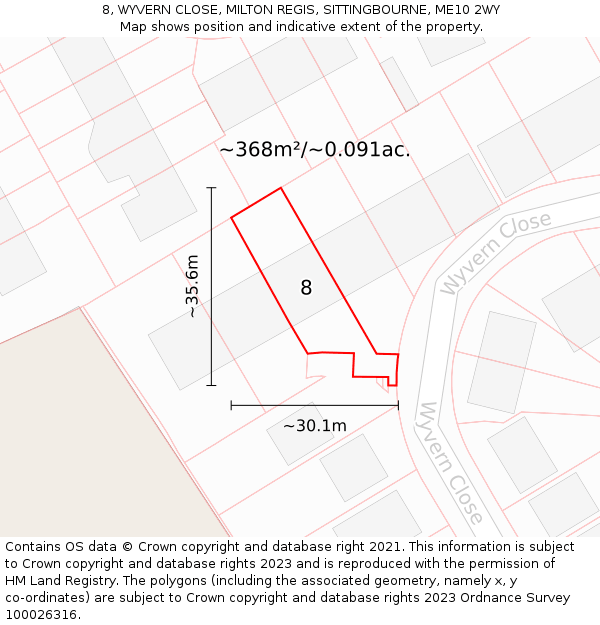 8, WYVERN CLOSE, MILTON REGIS, SITTINGBOURNE, ME10 2WY: Plot and title map