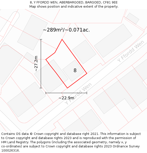 8, Y FFORDD WEN, ABERBARGOED, BARGOED, CF81 9EE: Plot and title map