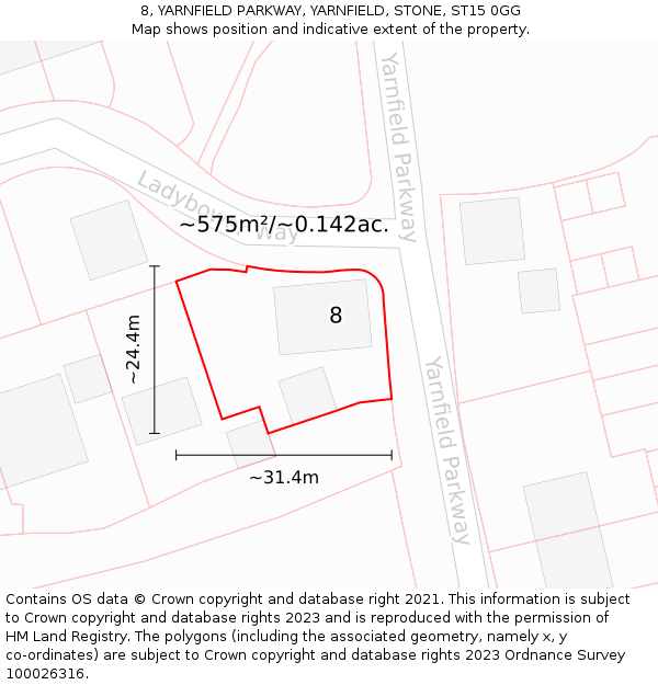 8, YARNFIELD PARKWAY, YARNFIELD, STONE, ST15 0GG: Plot and title map