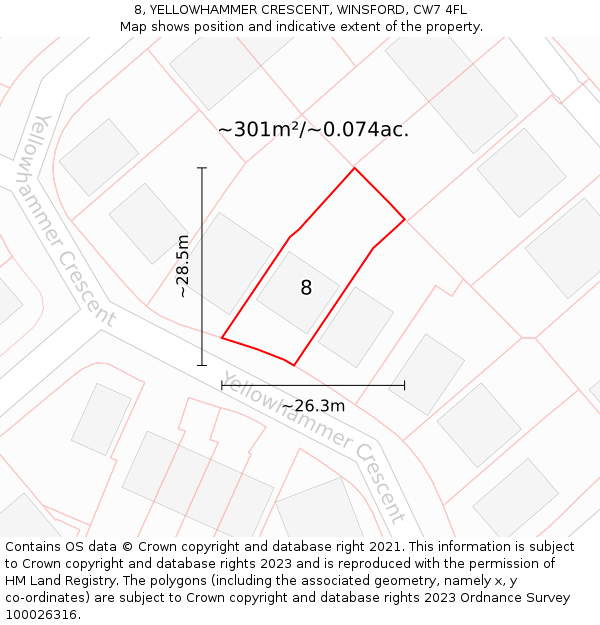 8, YELLOWHAMMER CRESCENT, WINSFORD, CW7 4FL: Plot and title map