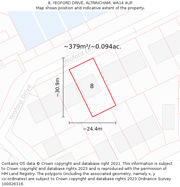 8, YEOFORD DRIVE, ALTRINCHAM, WA14 4UP: Plot and title map