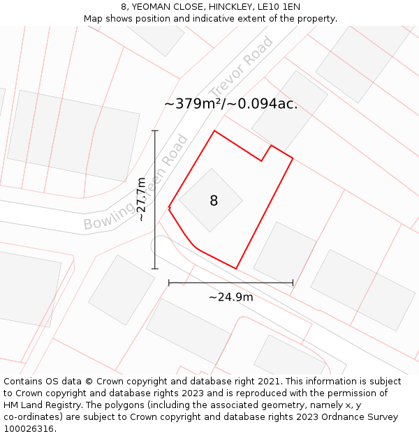 8, YEOMAN CLOSE, HINCKLEY, LE10 1EN: Plot and title map