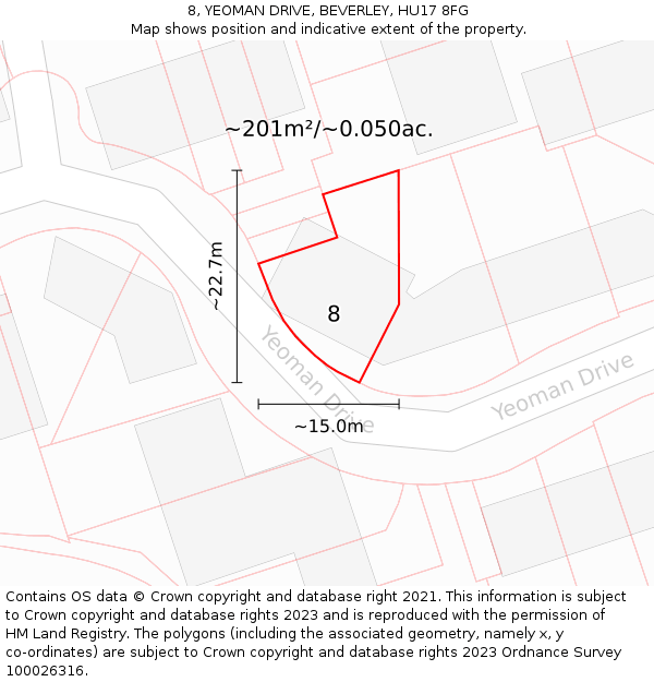 8, YEOMAN DRIVE, BEVERLEY, HU17 8FG: Plot and title map