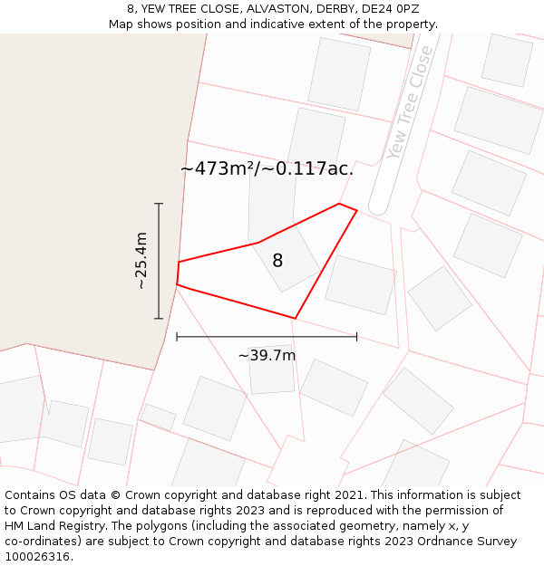 8, YEW TREE CLOSE, ALVASTON, DERBY, DE24 0PZ: Plot and title map