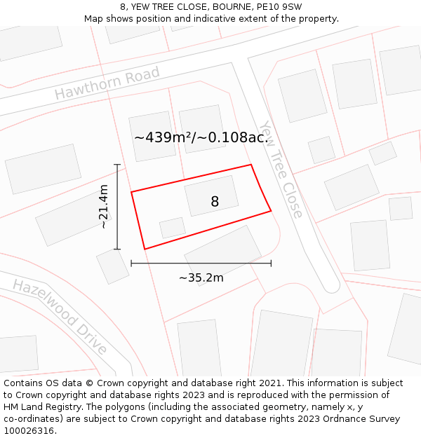 8, YEW TREE CLOSE, BOURNE, PE10 9SW: Plot and title map