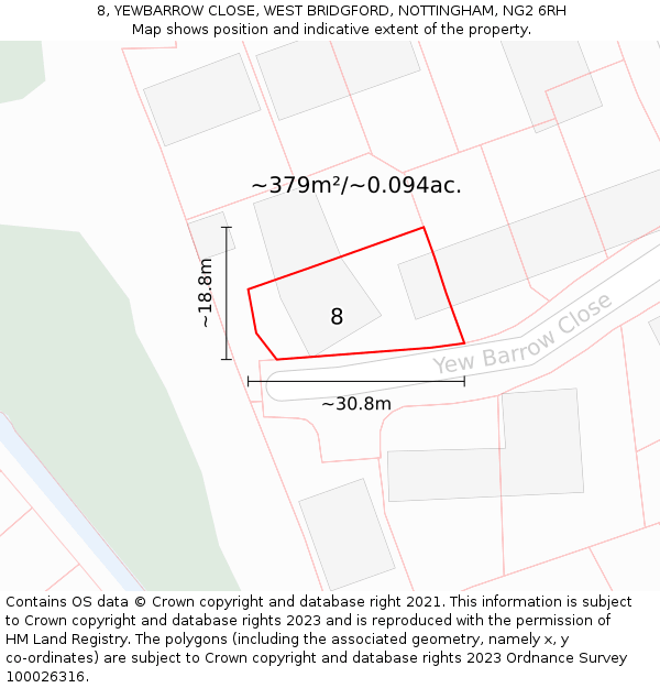 8, YEWBARROW CLOSE, WEST BRIDGFORD, NOTTINGHAM, NG2 6RH: Plot and title map