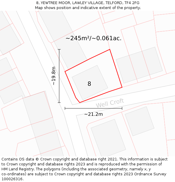 8, YEWTREE MOOR, LAWLEY VILLAGE, TELFORD, TF4 2FG: Plot and title map