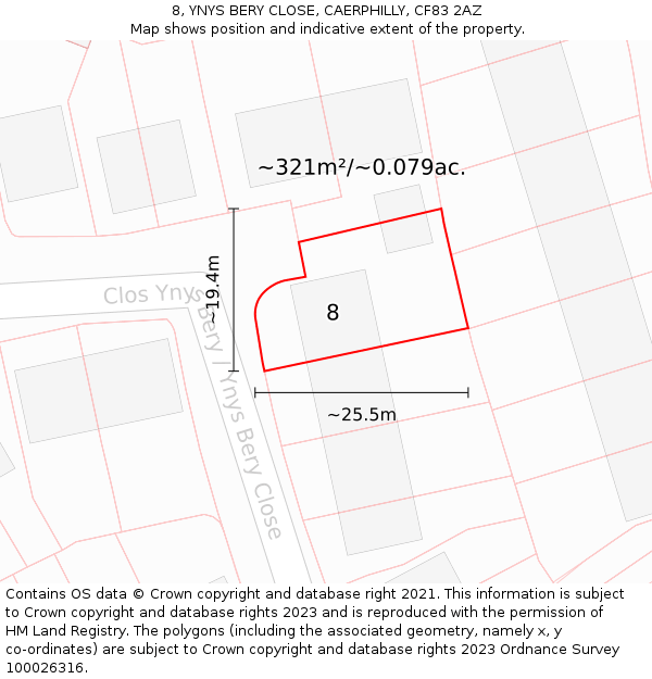 8, YNYS BERY CLOSE, CAERPHILLY, CF83 2AZ: Plot and title map