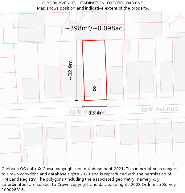 8, YORK AVENUE, HEADINGTON, OXFORD, OX3 8NS: Plot and title map