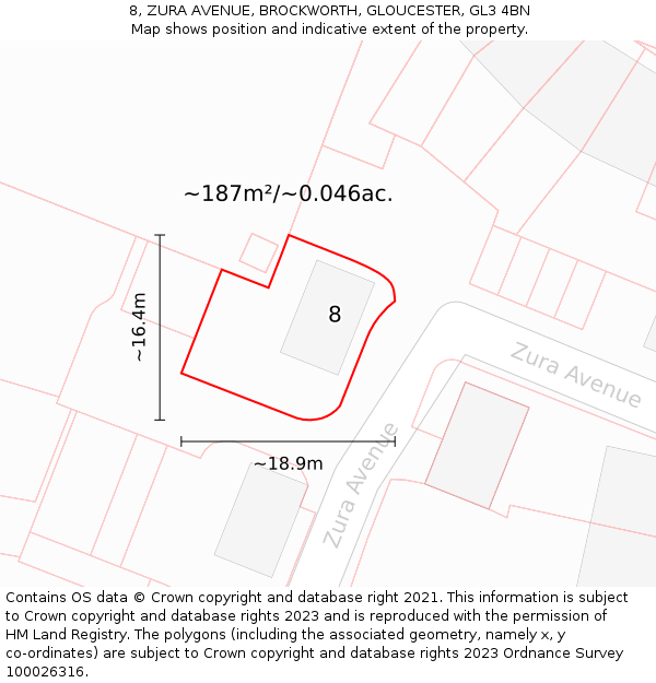 8, ZURA AVENUE, BROCKWORTH, GLOUCESTER, GL3 4BN: Plot and title map