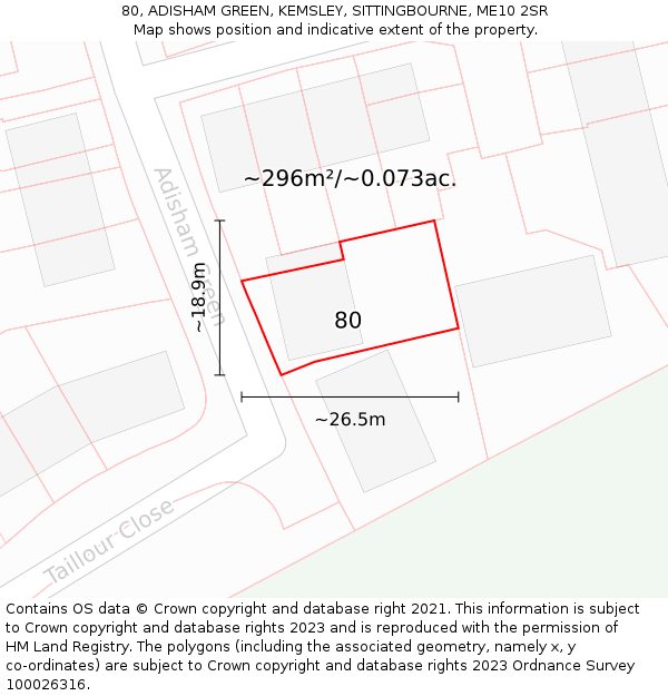 80, ADISHAM GREEN, KEMSLEY, SITTINGBOURNE, ME10 2SR: Plot and title map