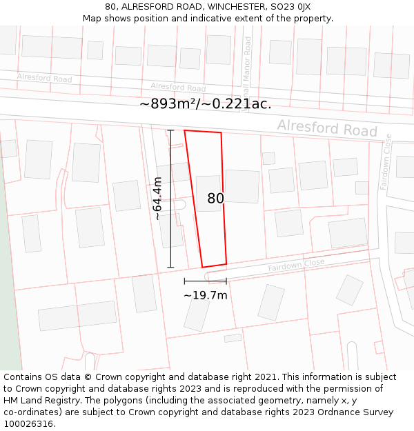 80, ALRESFORD ROAD, WINCHESTER, SO23 0JX: Plot and title map