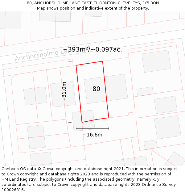 80, ANCHORSHOLME LANE EAST, THORNTON-CLEVELEYS, FY5 3QN: Plot and title map