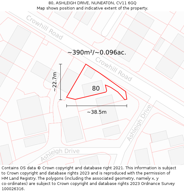 80, ASHLEIGH DRIVE, NUNEATON, CV11 6GQ: Plot and title map