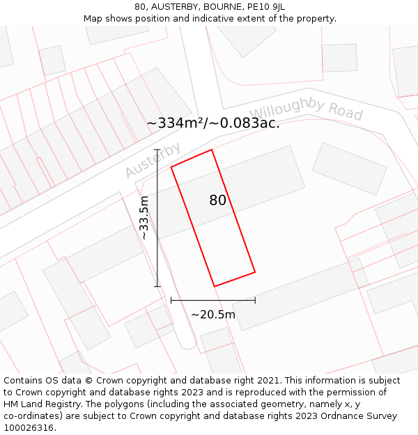 80, AUSTERBY, BOURNE, PE10 9JL: Plot and title map