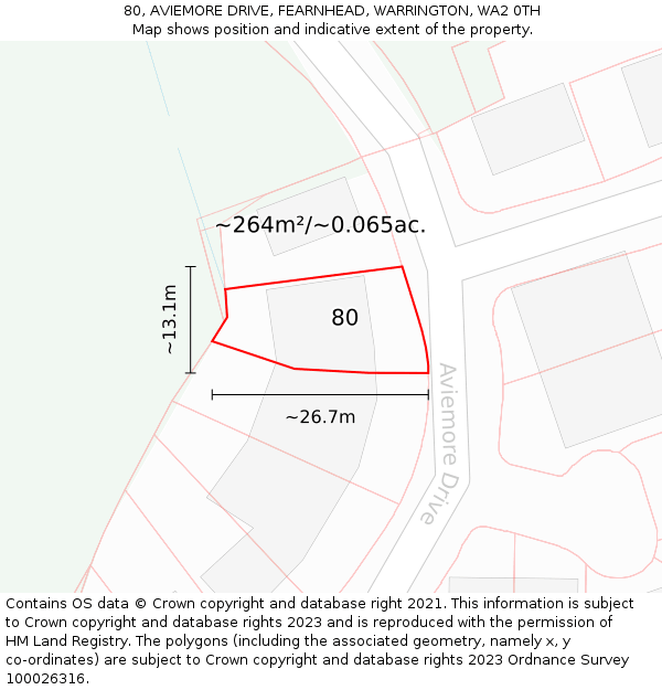 80, AVIEMORE DRIVE, FEARNHEAD, WARRINGTON, WA2 0TH: Plot and title map