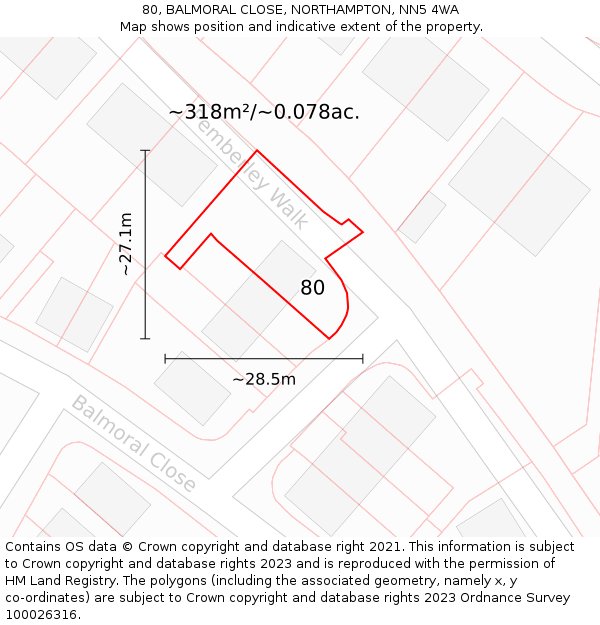 80, BALMORAL CLOSE, NORTHAMPTON, NN5 4WA: Plot and title map