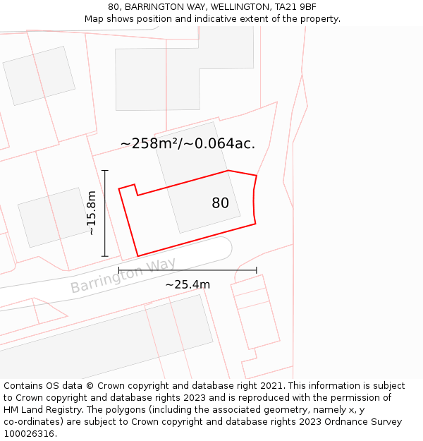 80, BARRINGTON WAY, WELLINGTON, TA21 9BF: Plot and title map