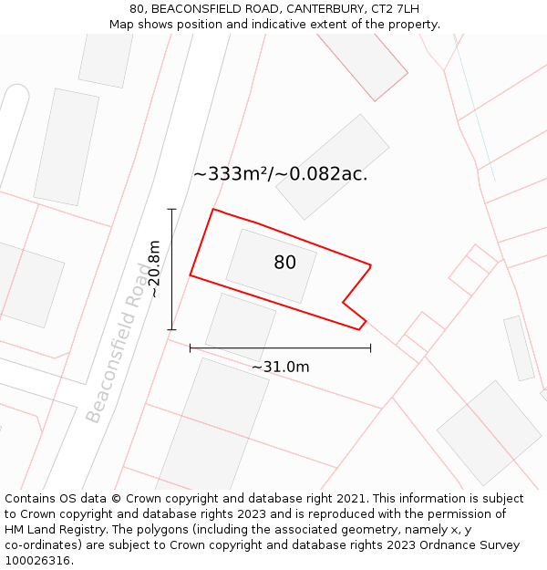 80, BEACONSFIELD ROAD, CANTERBURY, CT2 7LH: Plot and title map